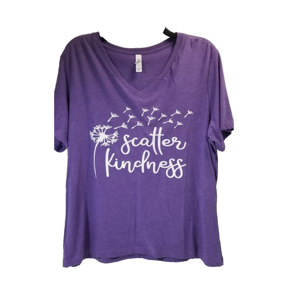 Bella Canvas Women XL "Scatter Kindness" Purple V-Neck Short Sleeve T-Shirt Tee